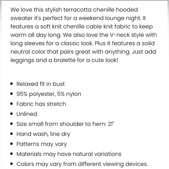 Pink Lily Oversized Terracotta Chenille Cable
Knit Sweater - Picture 9 of 9